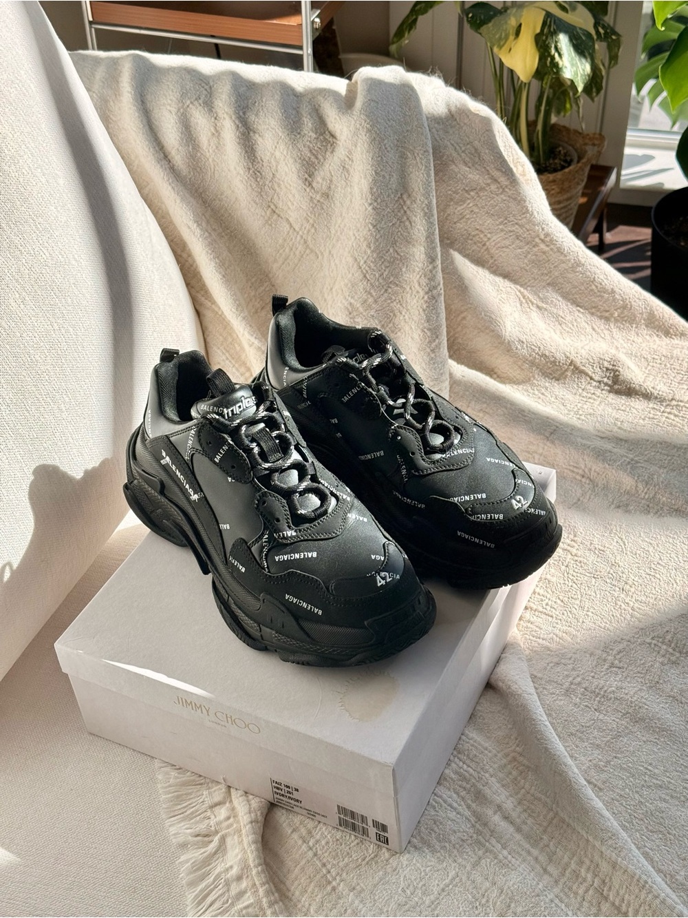 Balenciaga Triple S Black Logo-Print Sneakers Size 42